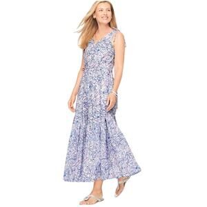 Talbots Tiered Maxi Dress 8 Watercolor Medallion Print Lined Cotton Sleeveless